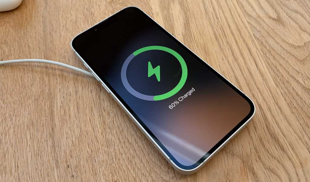 iPhone 17e charging wirelessly via MagSafe